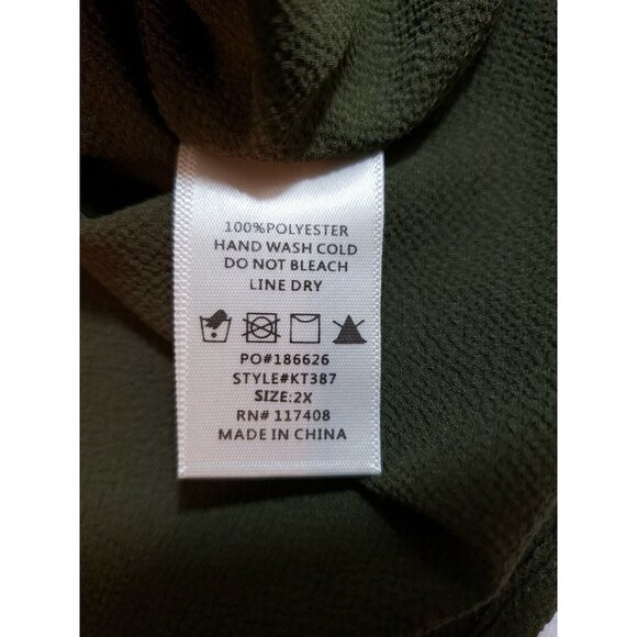 Sky Plus Womens Olive Button-Back 2X Blouse With Pocket & Shoulder Detail - Picture 7 of 14